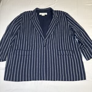 NEW Treasure & Bond Blazer Womens 3X Linen Blend Blue White Stripe Cotton Lined
